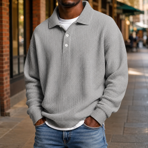 Alec Waffle Polo - Light Gray