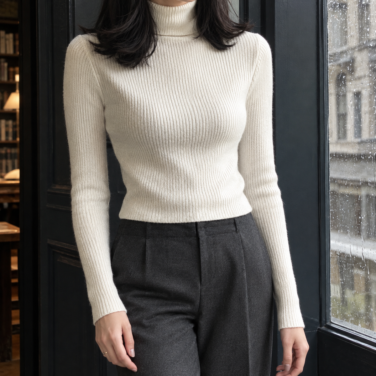 Sidonie Ribbed Turtleneck - White