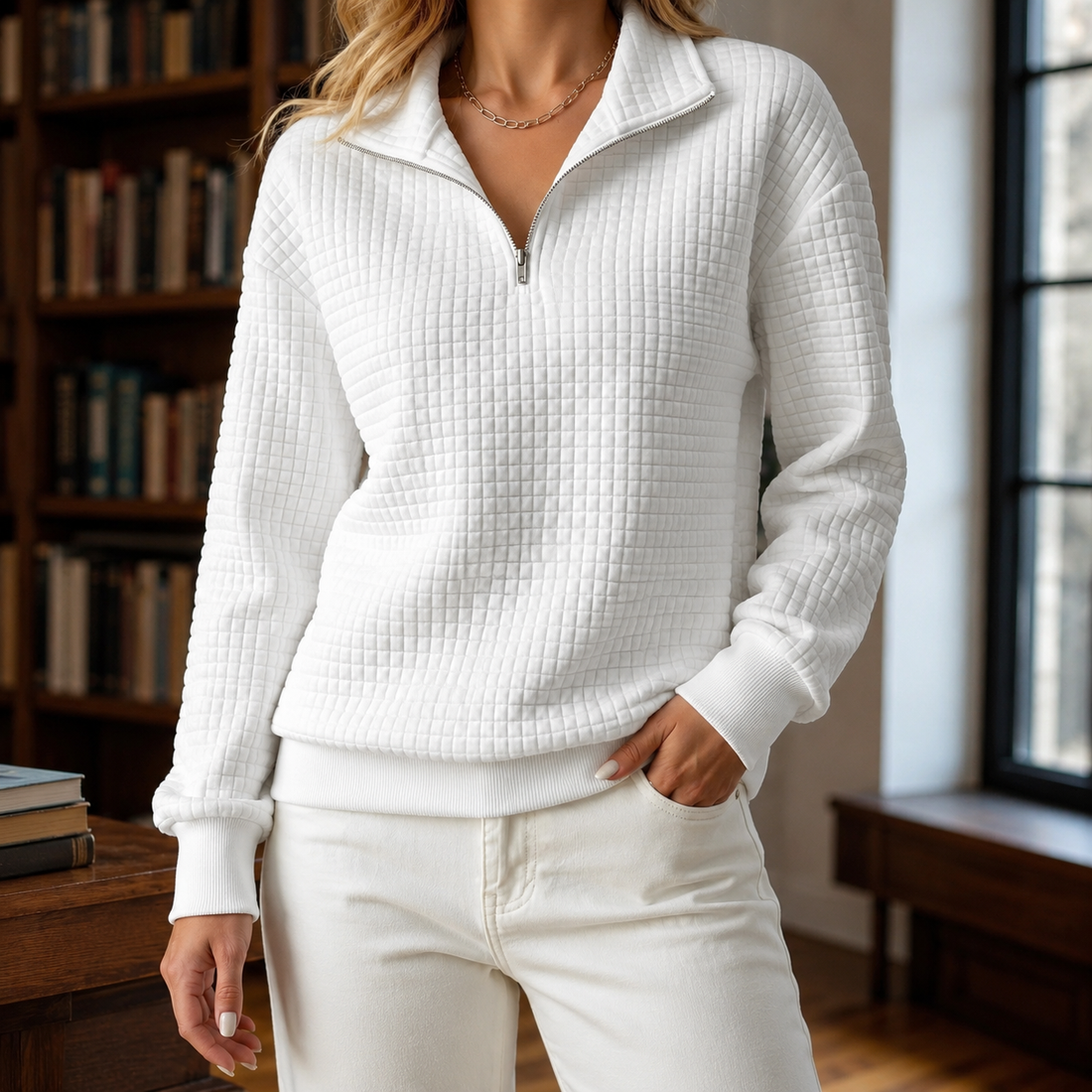Giulia Quilted Sweatshirt - White