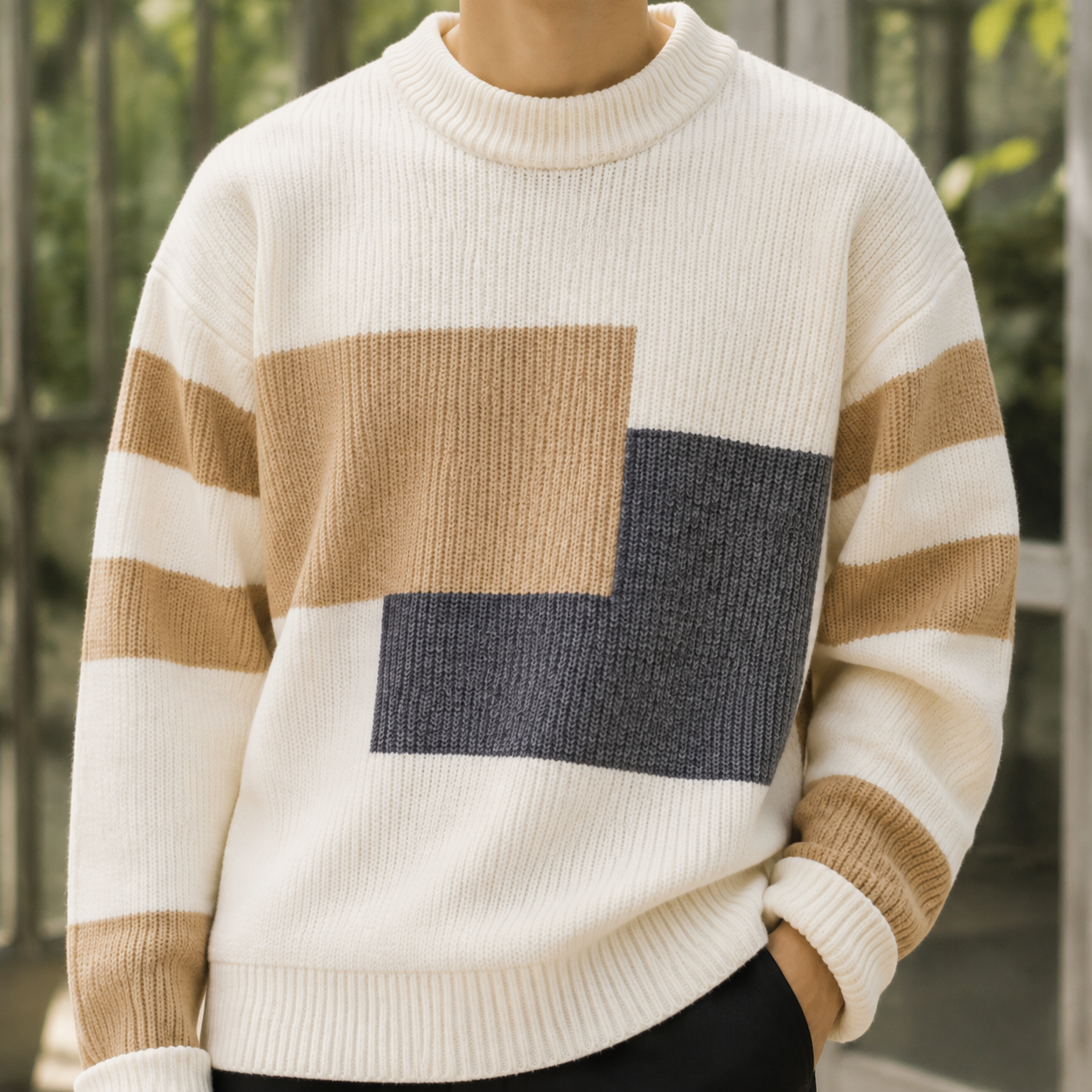 Harris Colorblock Sweater - Pearl White
