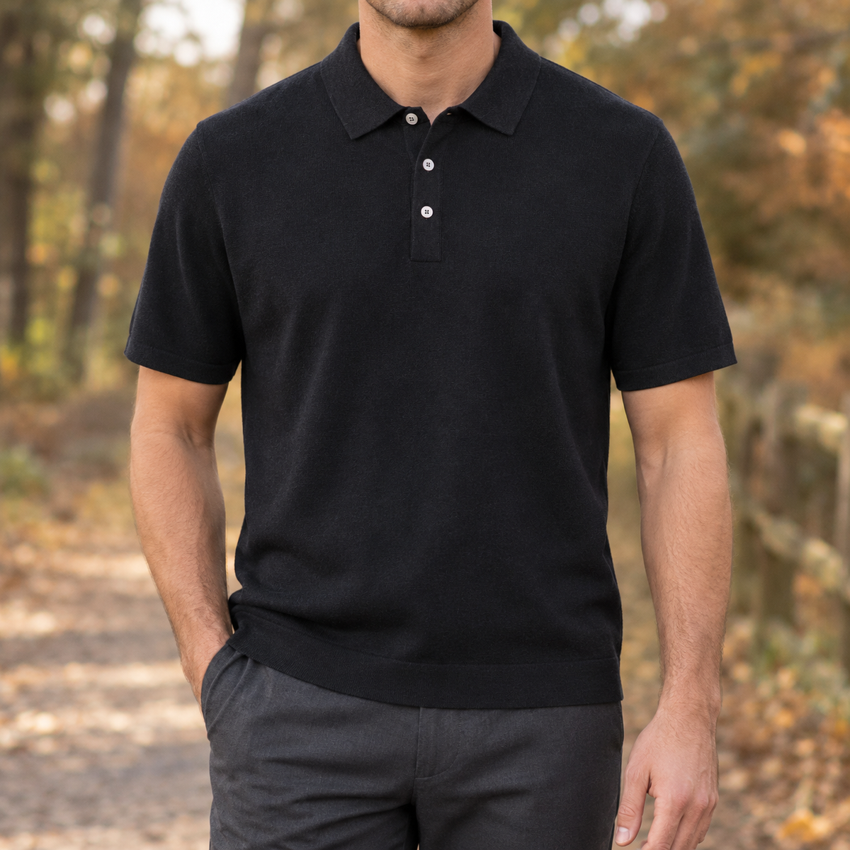 Nicodemus Wool Polo Shirt - Black