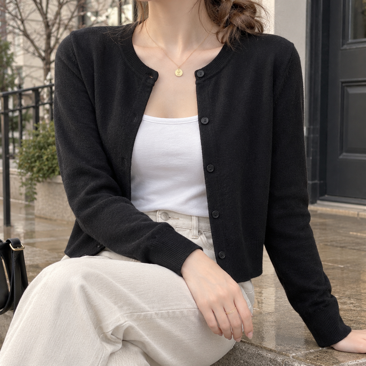 Clarisse Silk Cardigan - Black