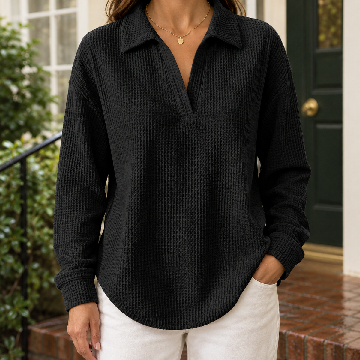Harriet Waffle Sweater - Black
