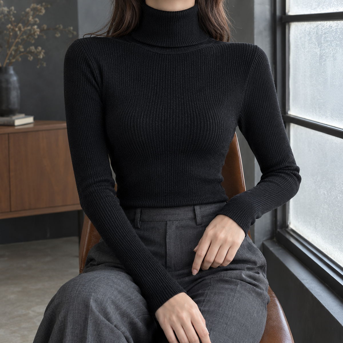 Jacinta Ribbed Turtleneck - Black