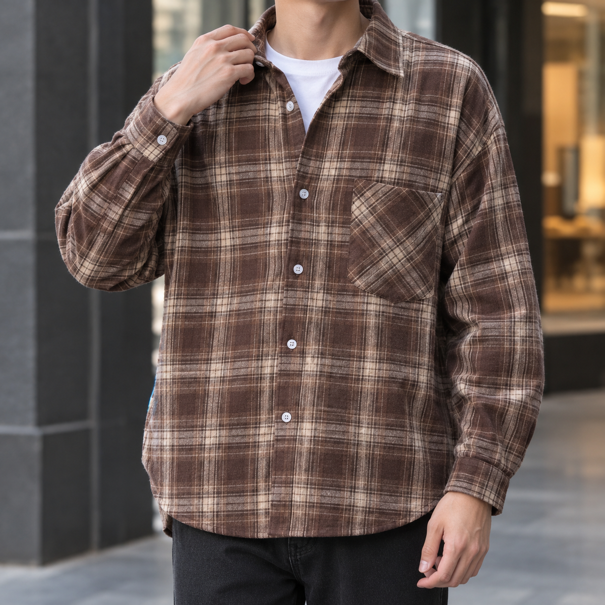 Olivier Plaid Overshirt - Brown