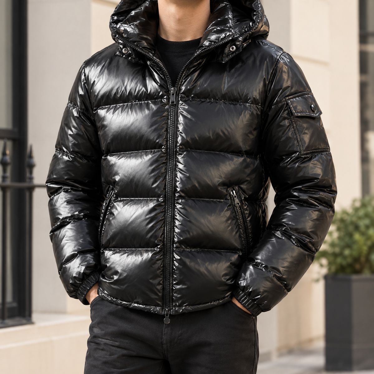 Sebastien Glossy Puffer Jacket - Black