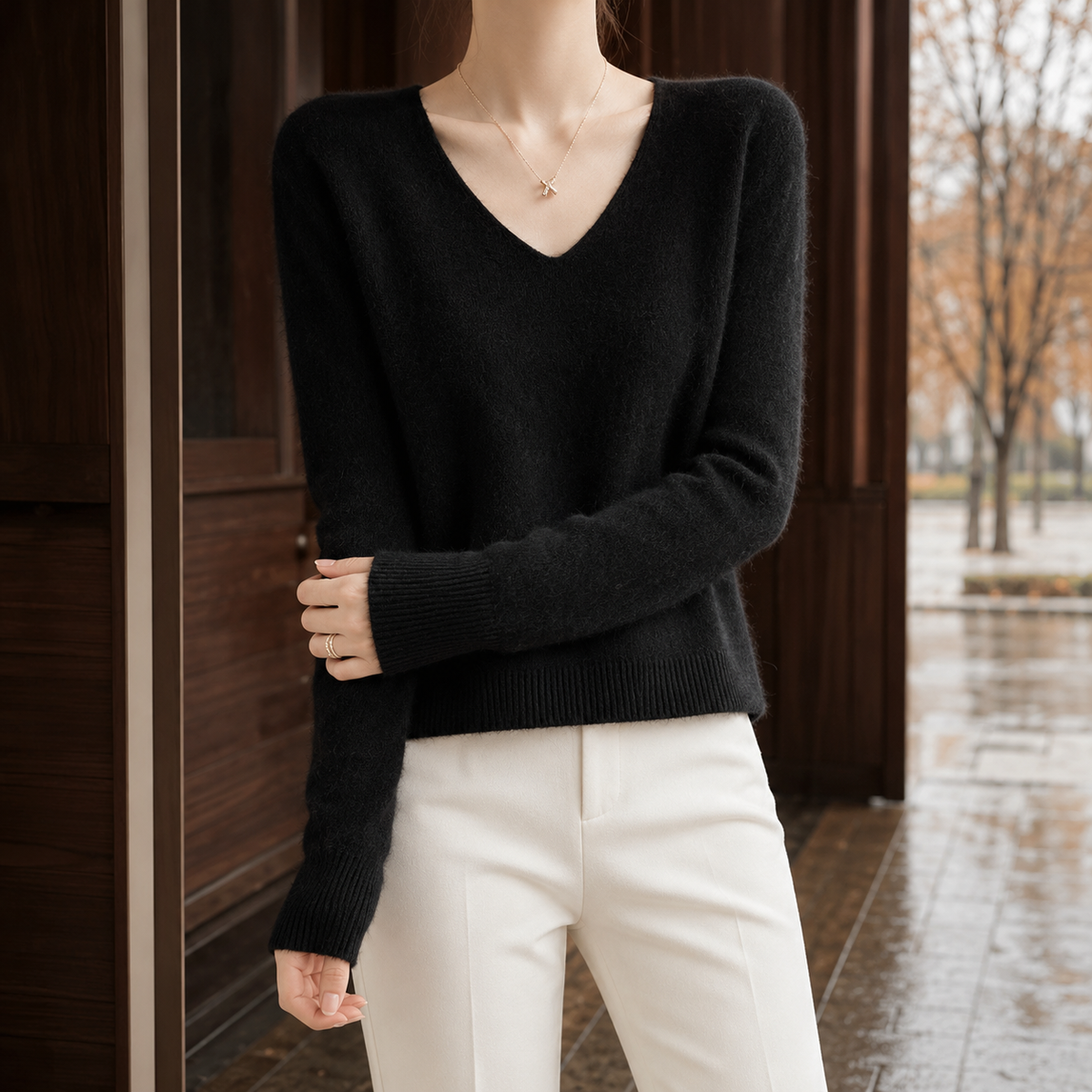 Leontine V Neck Sweater - Black
