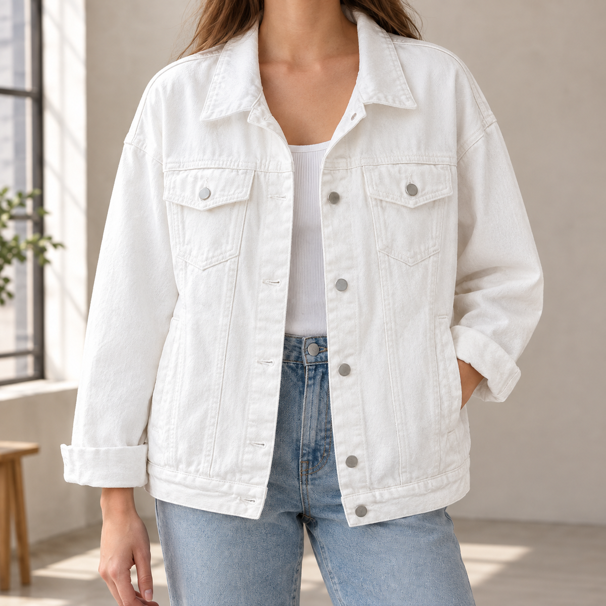 Nicolette Denim Overshirt - White