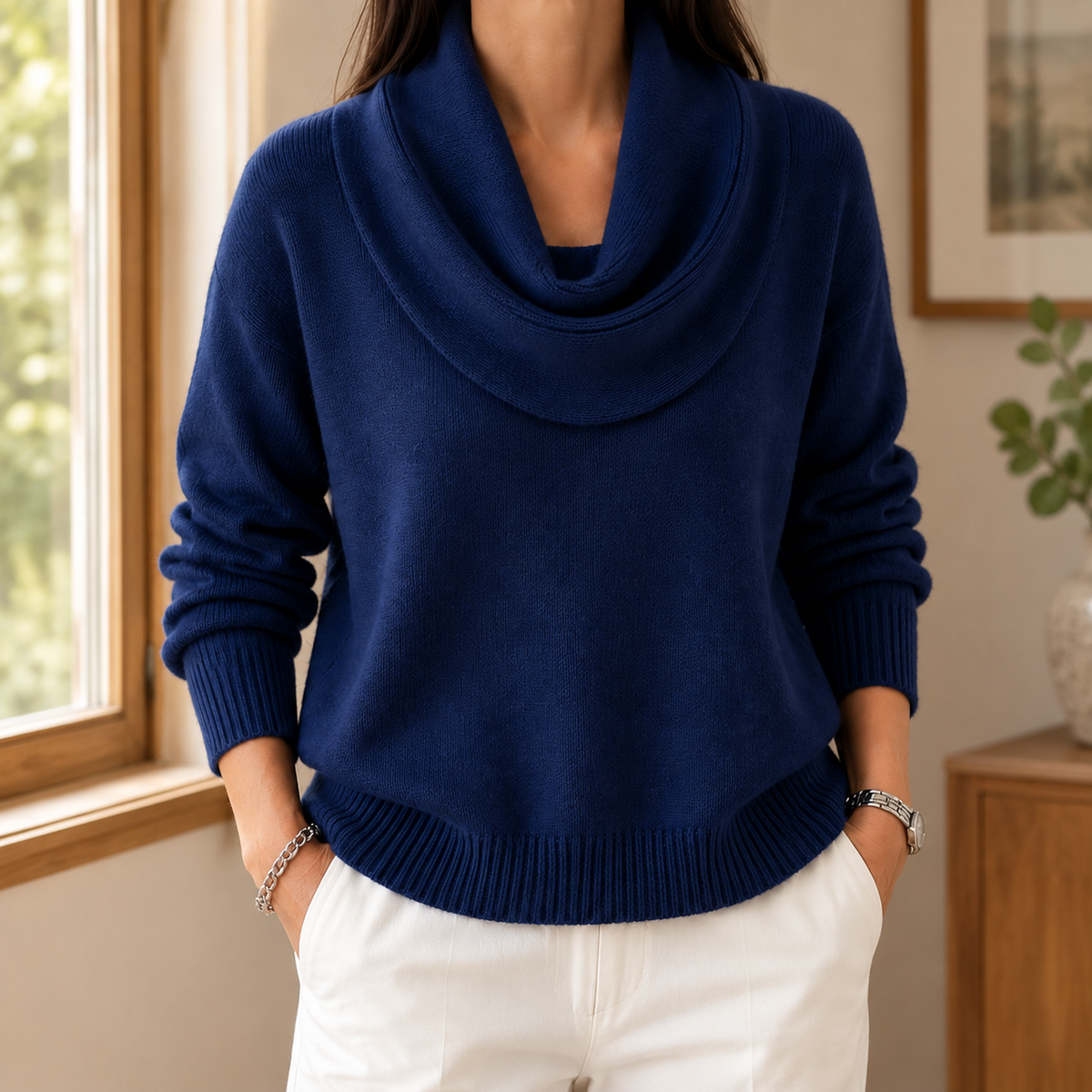 Seraphina Cowl Neck Sweater - Navy Blue