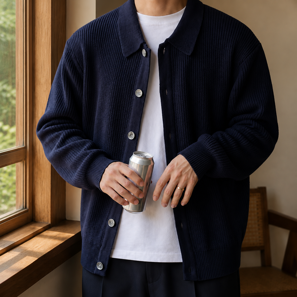 Milo Ribbed Sweater - Navy Blue