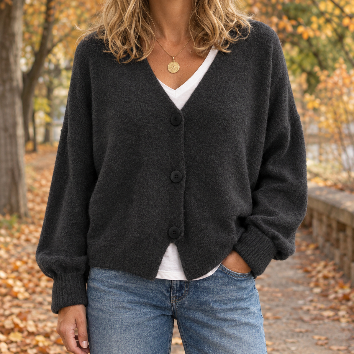 Salome V-Neck Cardigan - Black
