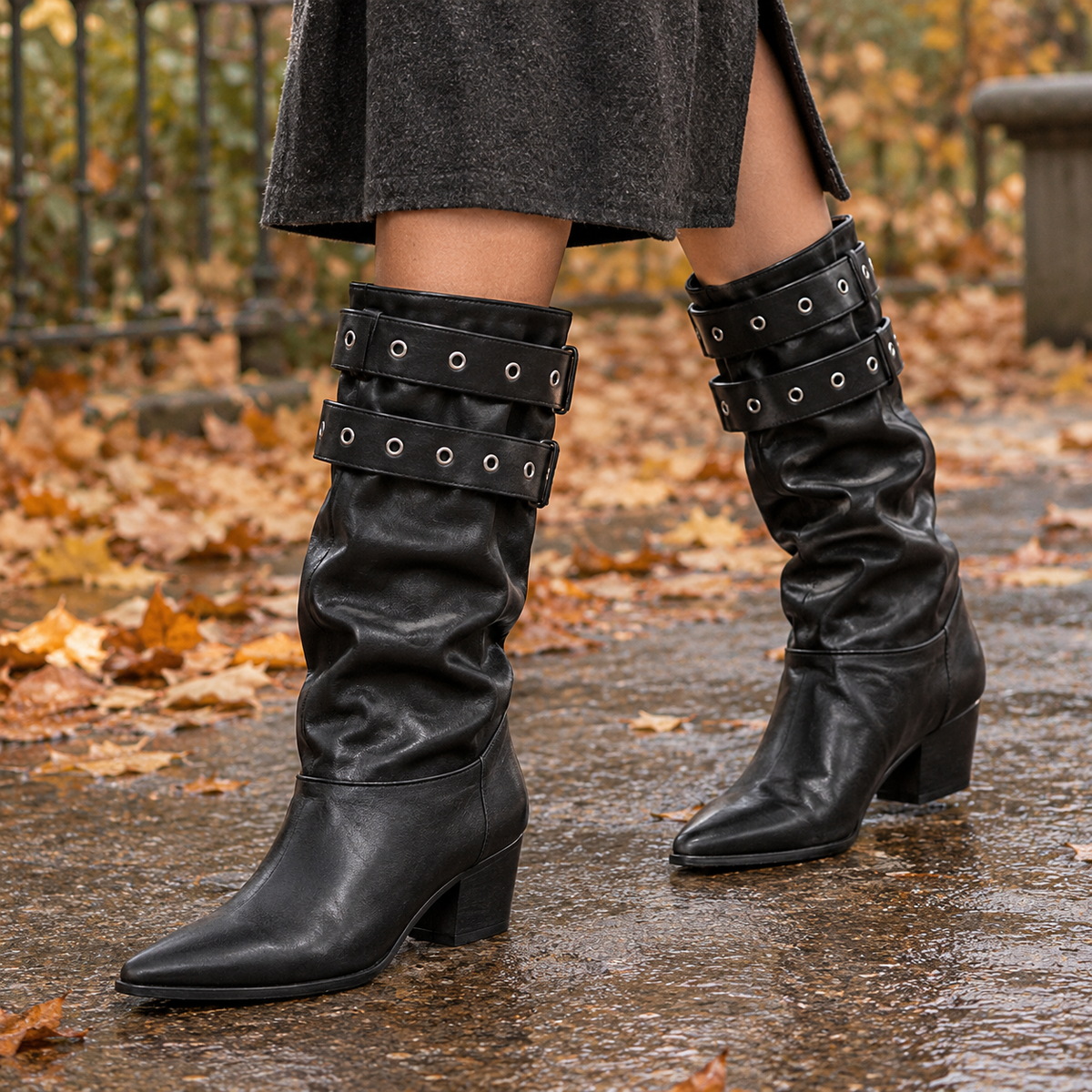 Lavagna Grommet Strap Boots - Black