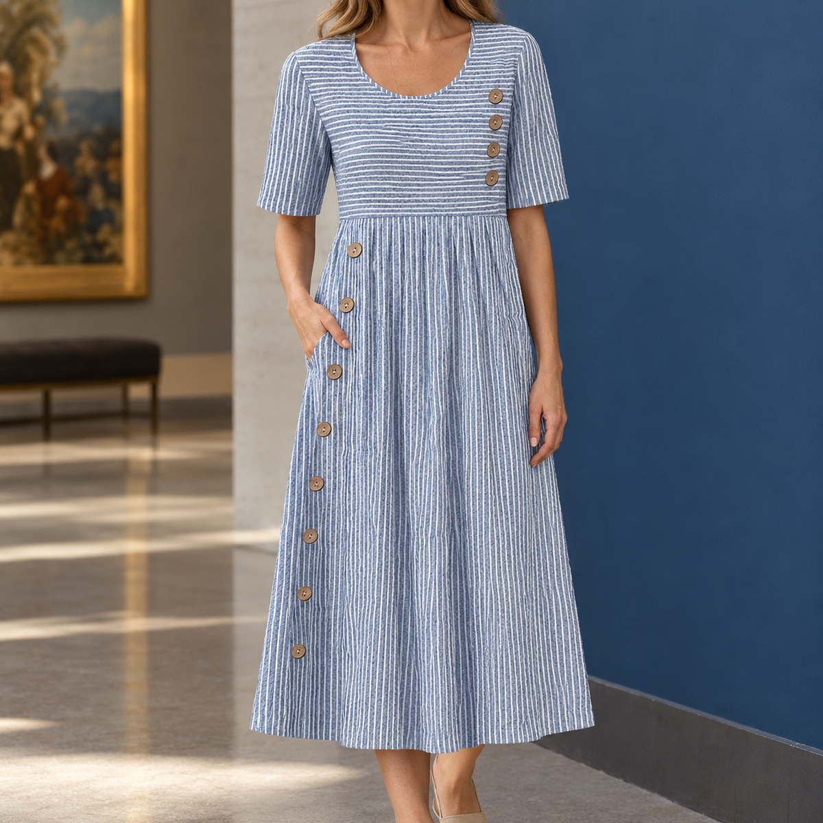 Aiglon Striped Midi Dress - Blue