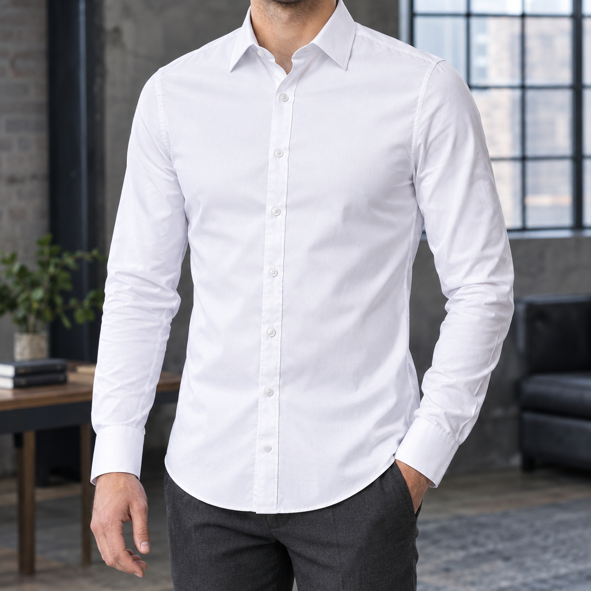 Ancel Slim Fit Shirt - Solid White