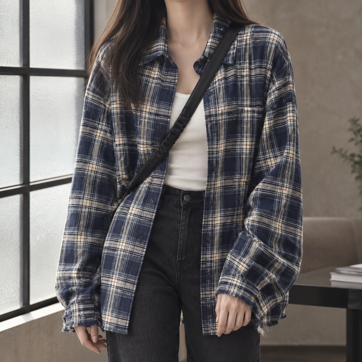 Octavia Plaid Overshirt - Navy Blue Plaid
