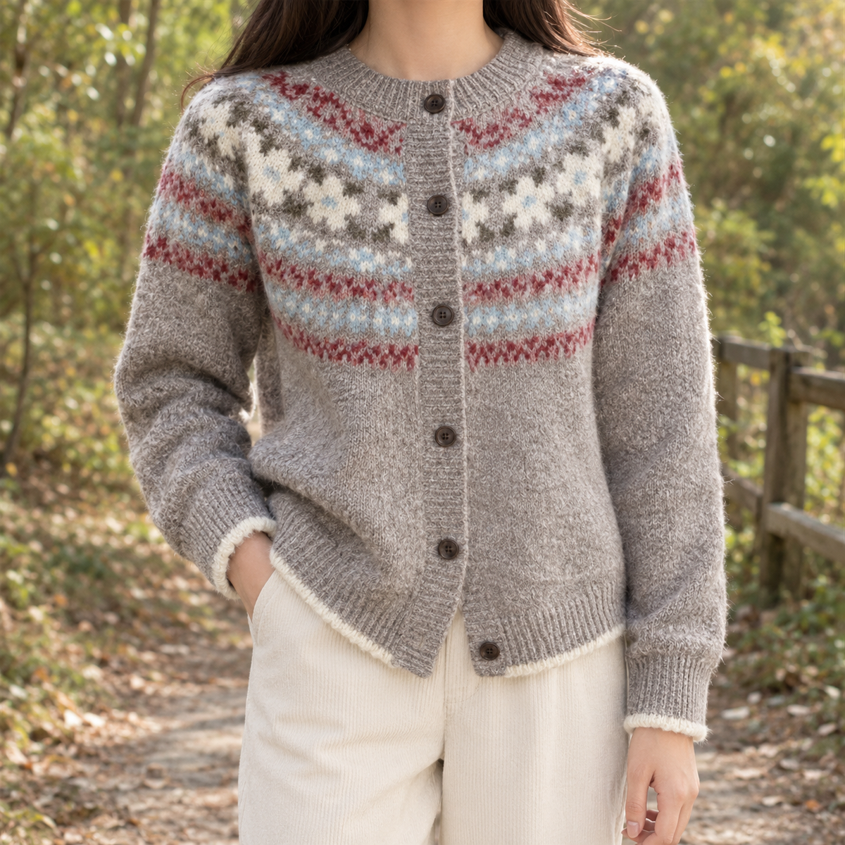 Letitia Fair Isle Cardigan - Khaki