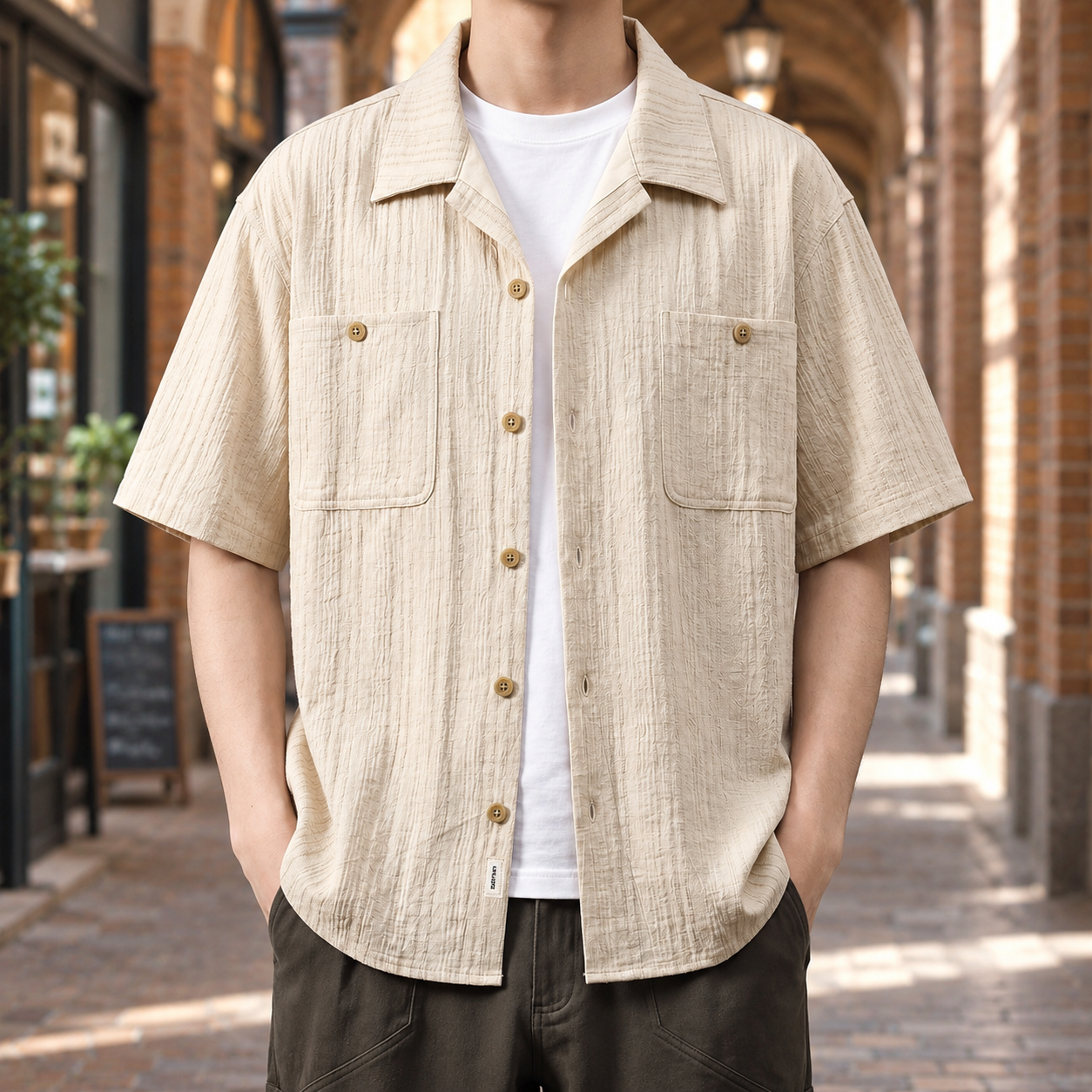 Montgomery Textured Camp Shirt - Apricot