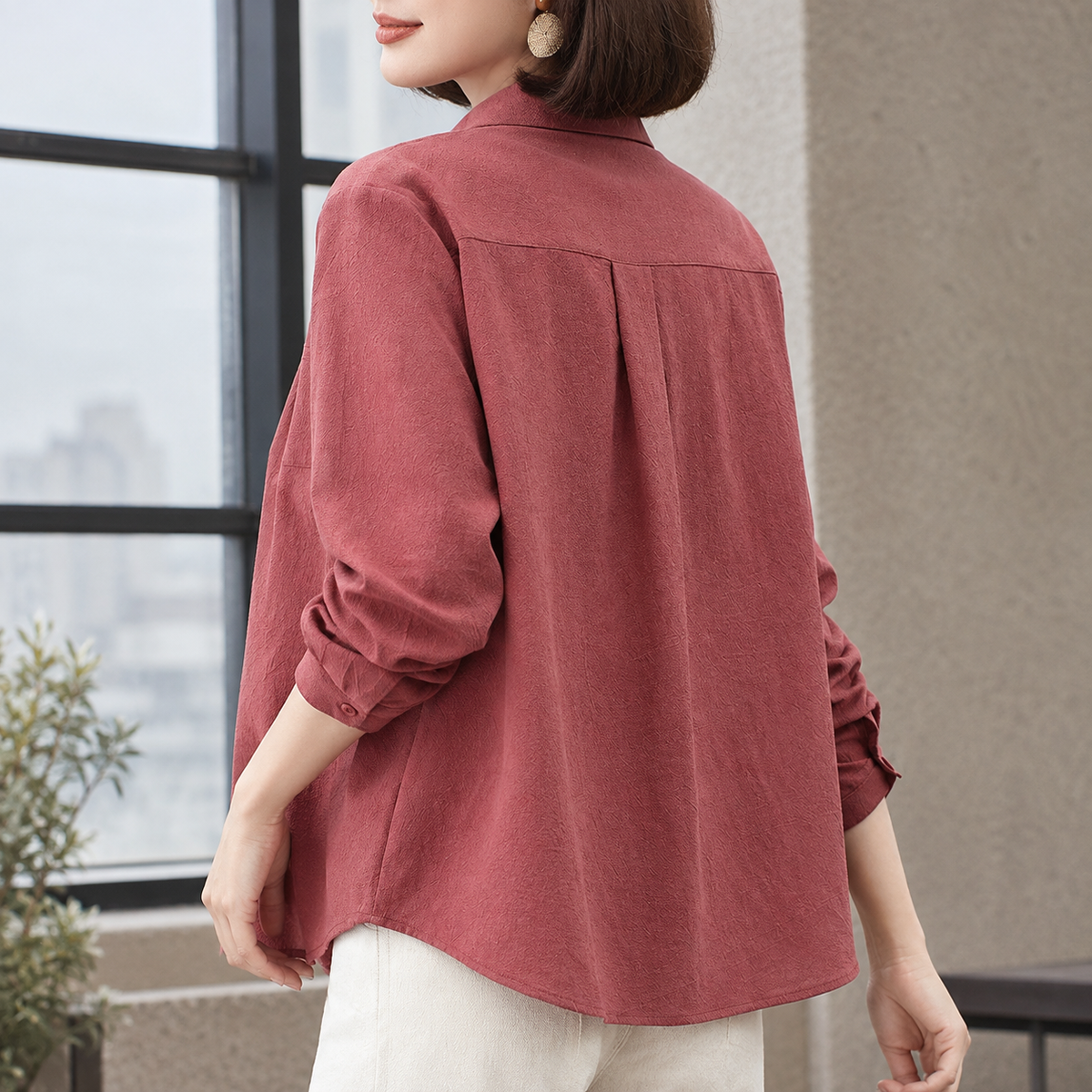 Belinda Cotton Shirt - Brick Red