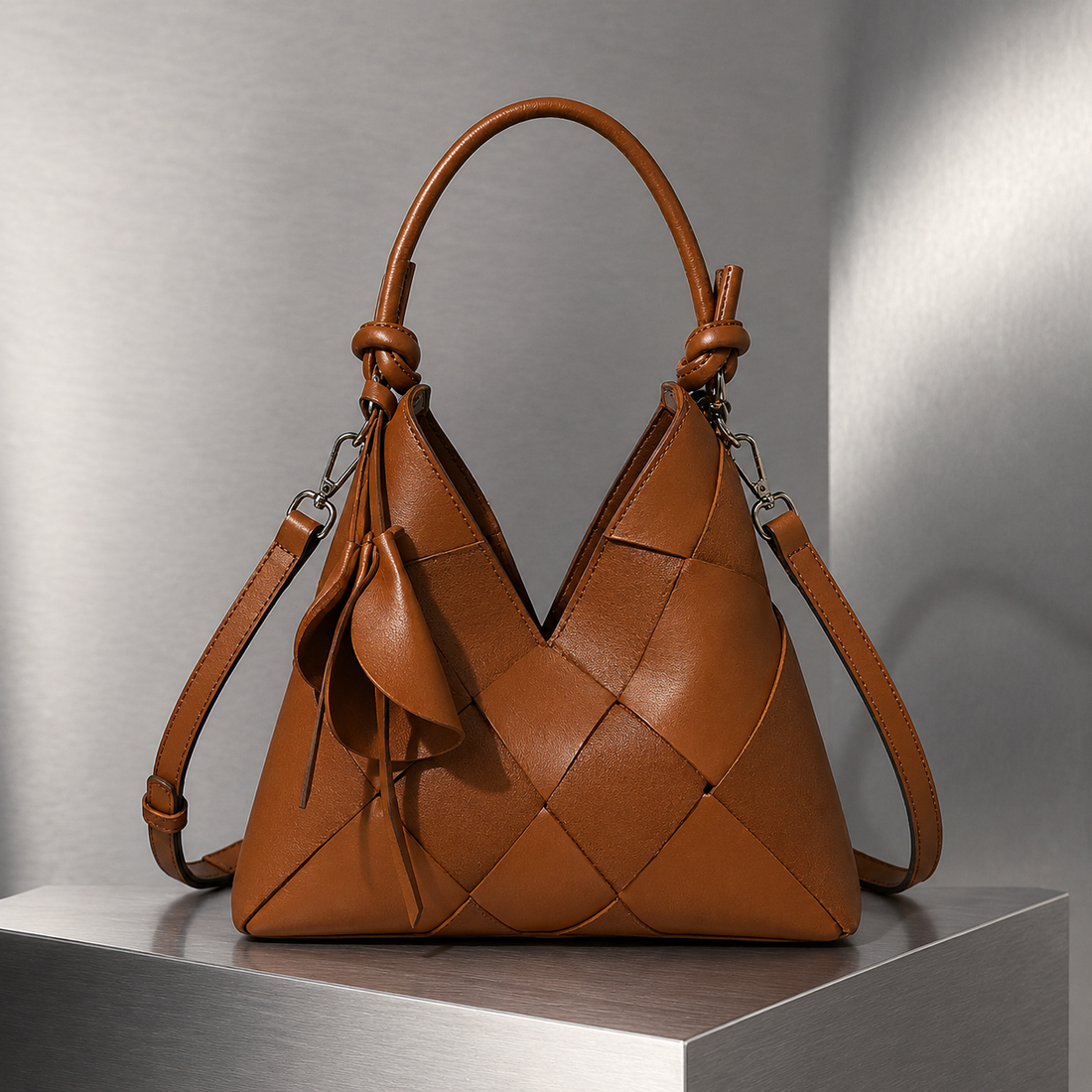Borghese Woven Shoulder Bag - Sienna Brown