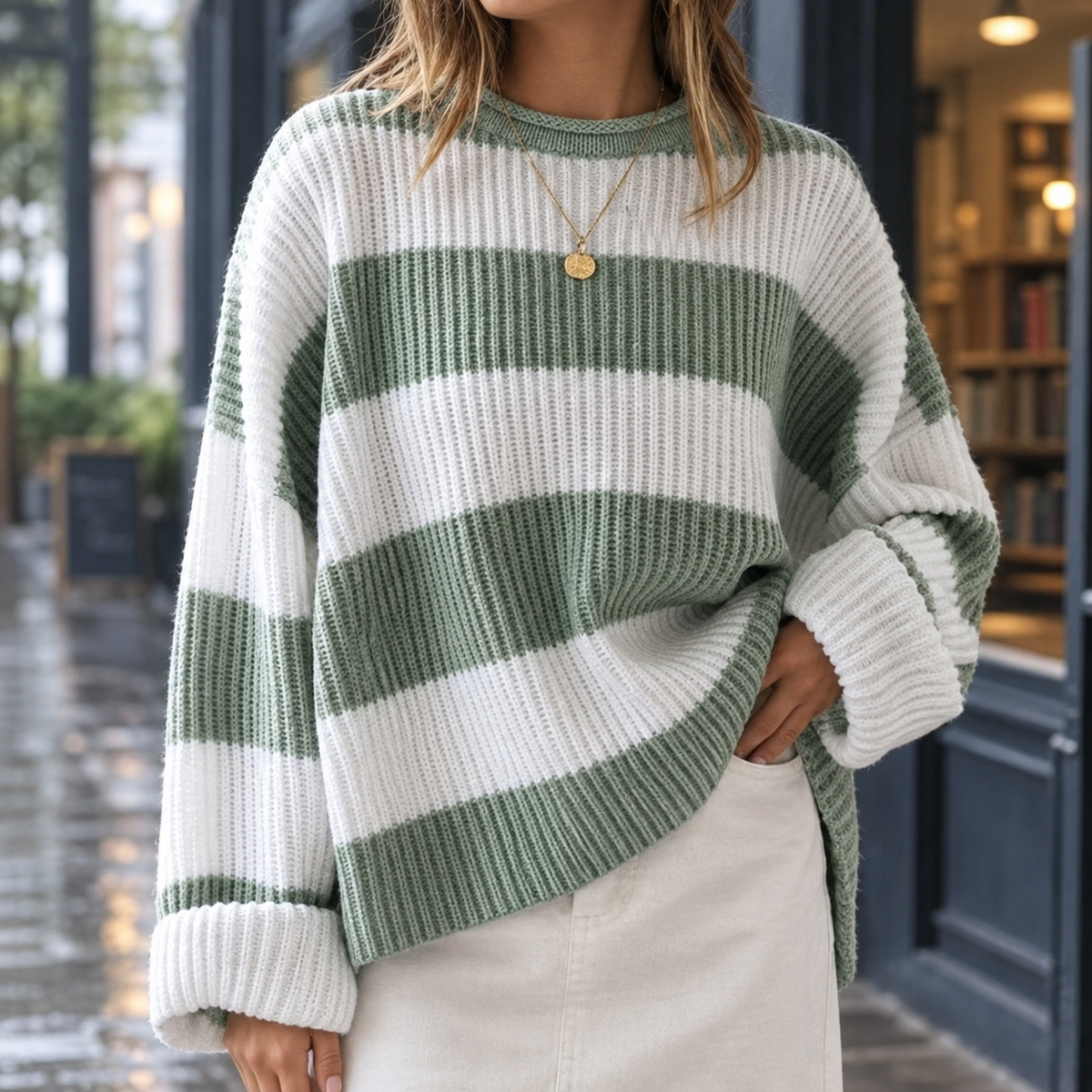 Danielle Striped Sweater - Light Green