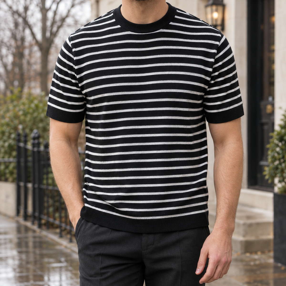 Marcus Striped Sweater - Black