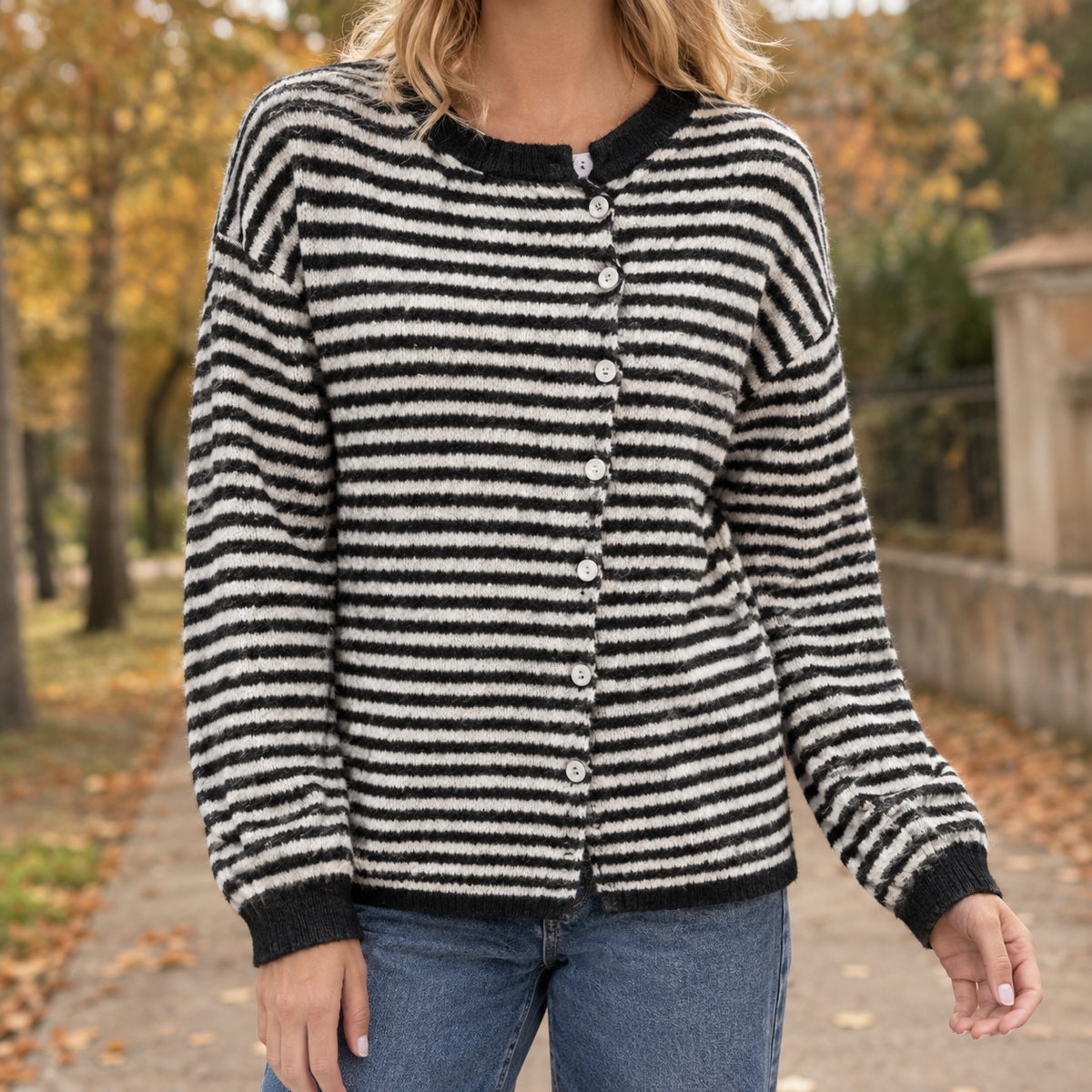 Naomi Striped Cardigan - Black White