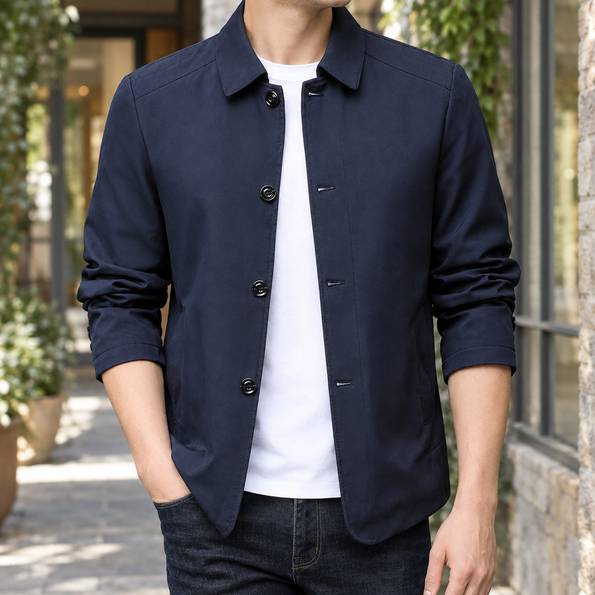Celestin Collared Jacket - Navy Blue