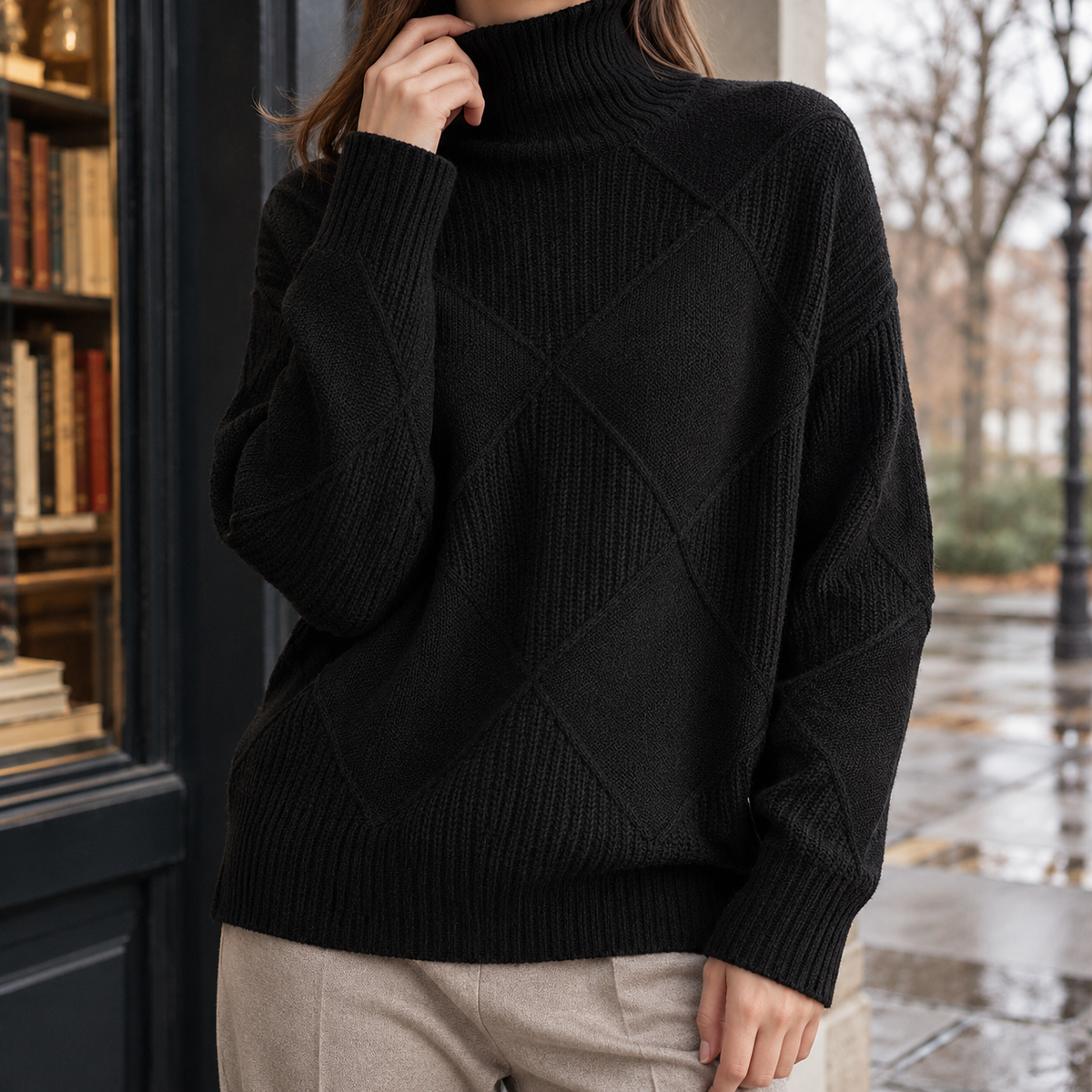 Samantha Diamond Turtleneck Sweater - Black