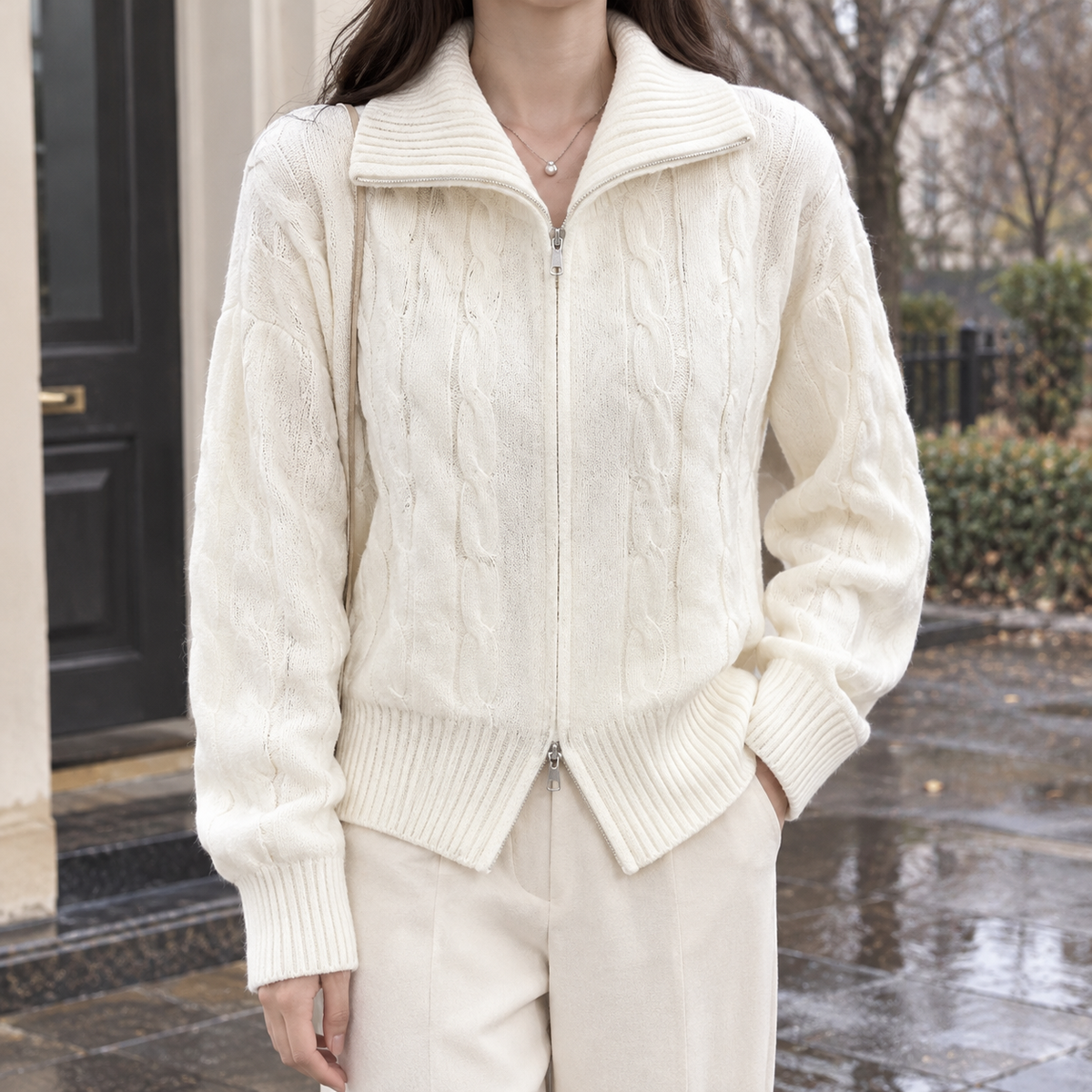 Chantal Cable Knit Cardigan - White