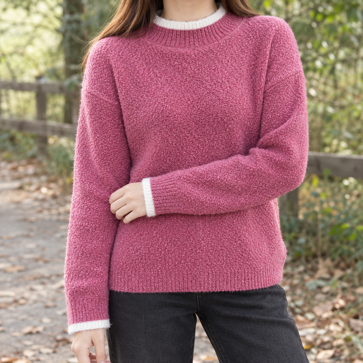 Catriona Contrast Trim Sweater - Pink