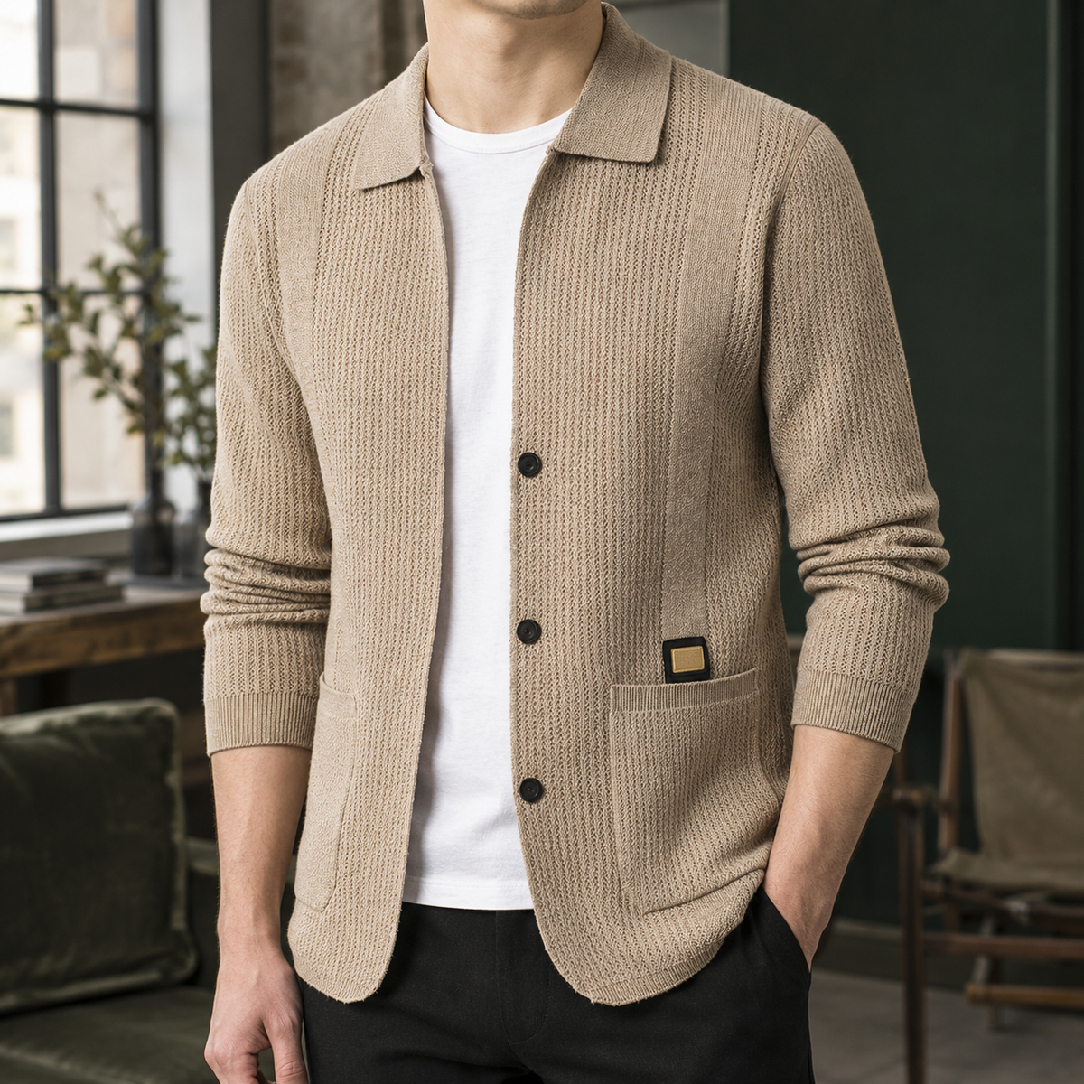 Damaso Textured Cardigan - Beige