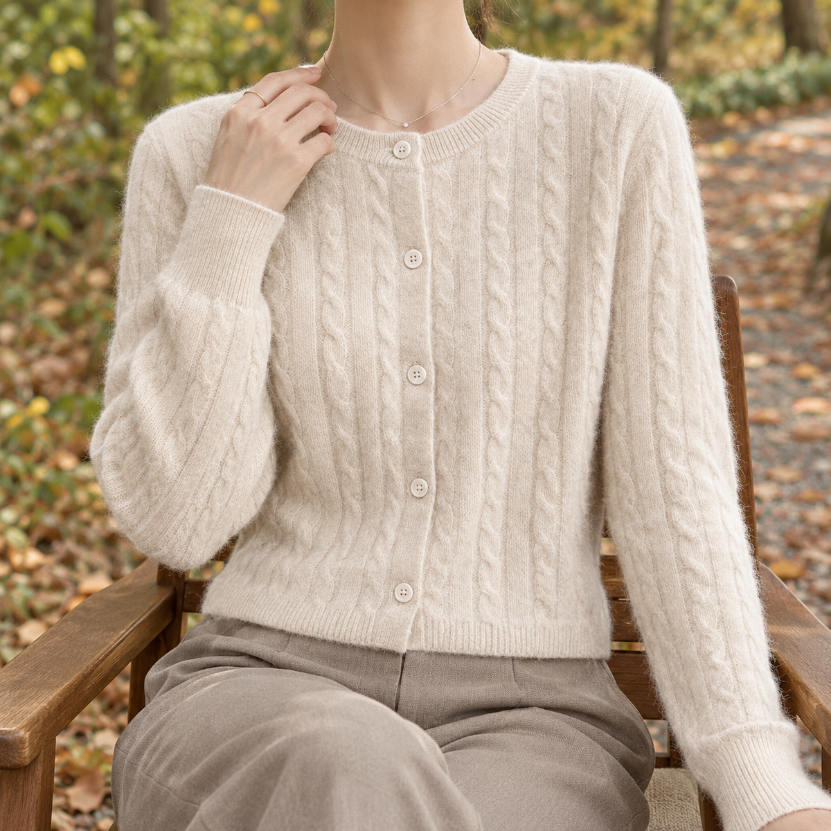 Annalise Cable Knit Cardigan - Beige