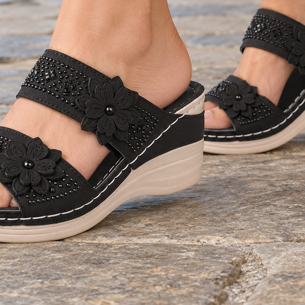 Alberti Floral Wedge Sandals - Lead Product Detail