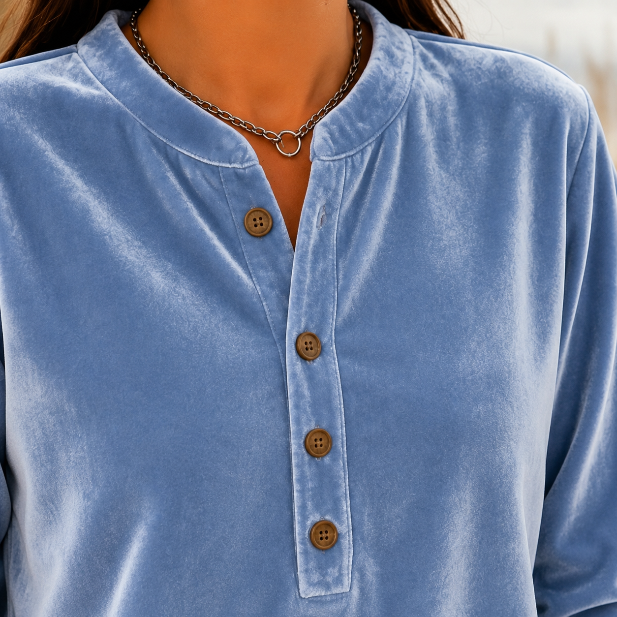 Elodie Velvet Henley Top - Lead Product Detail