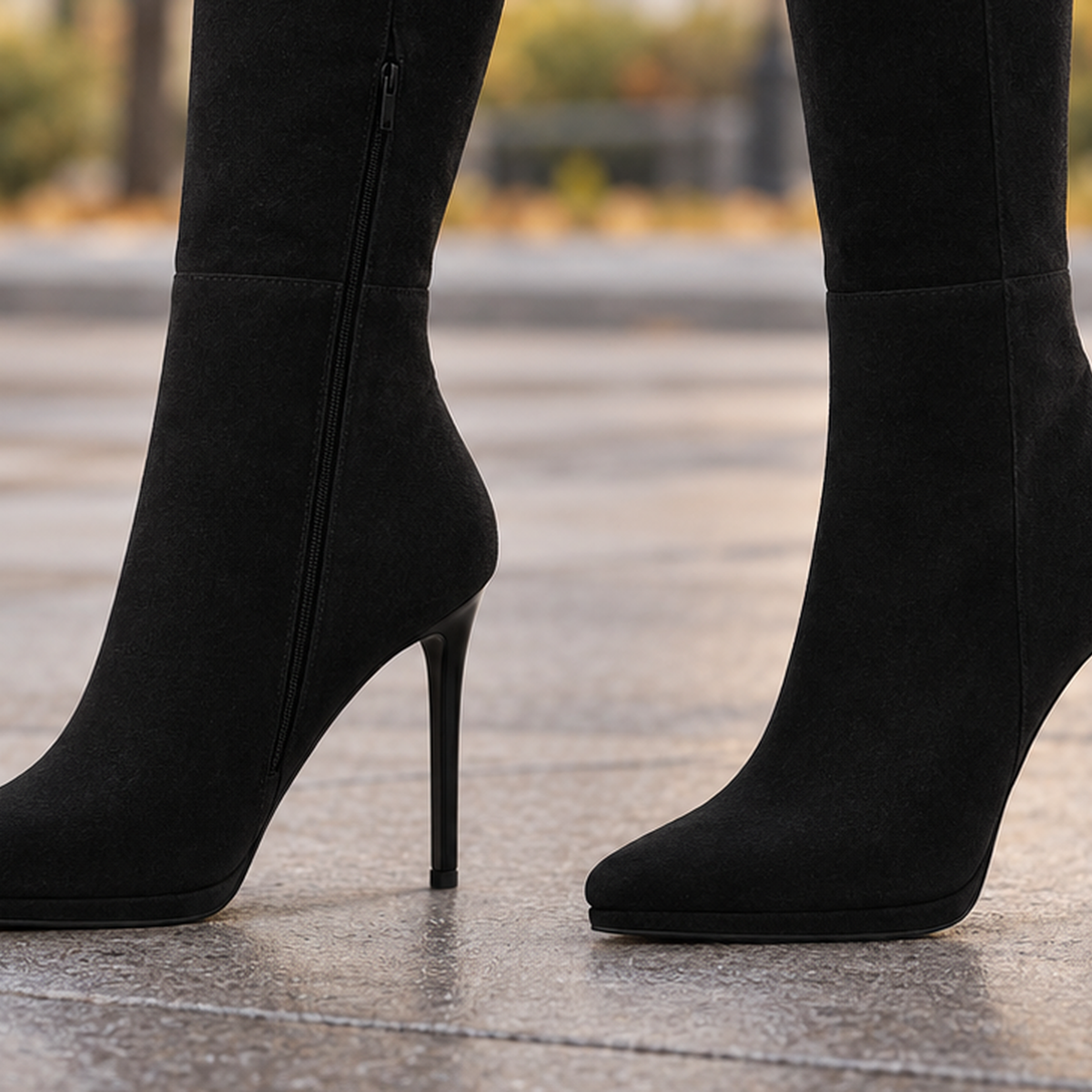 Vitale Pointed Knee Boots - Lead Product Detail