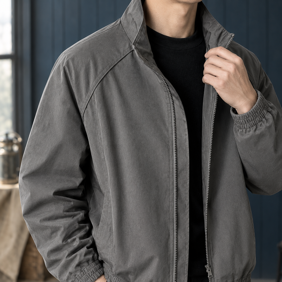 Jonah Stand Collar Jacket - Lead Product Detail