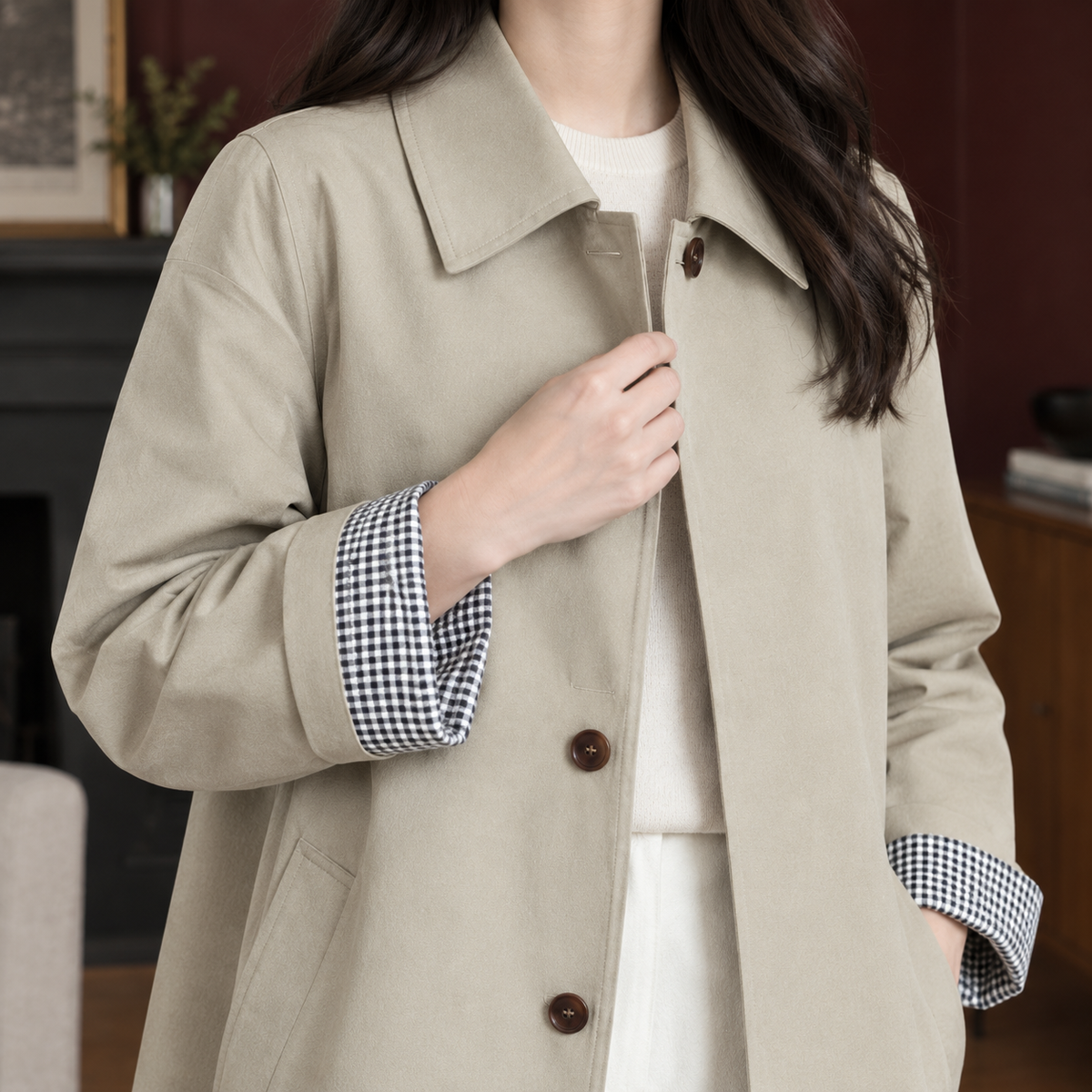 Heidi Gingham Cuff Overcoat - Lead Product Detail