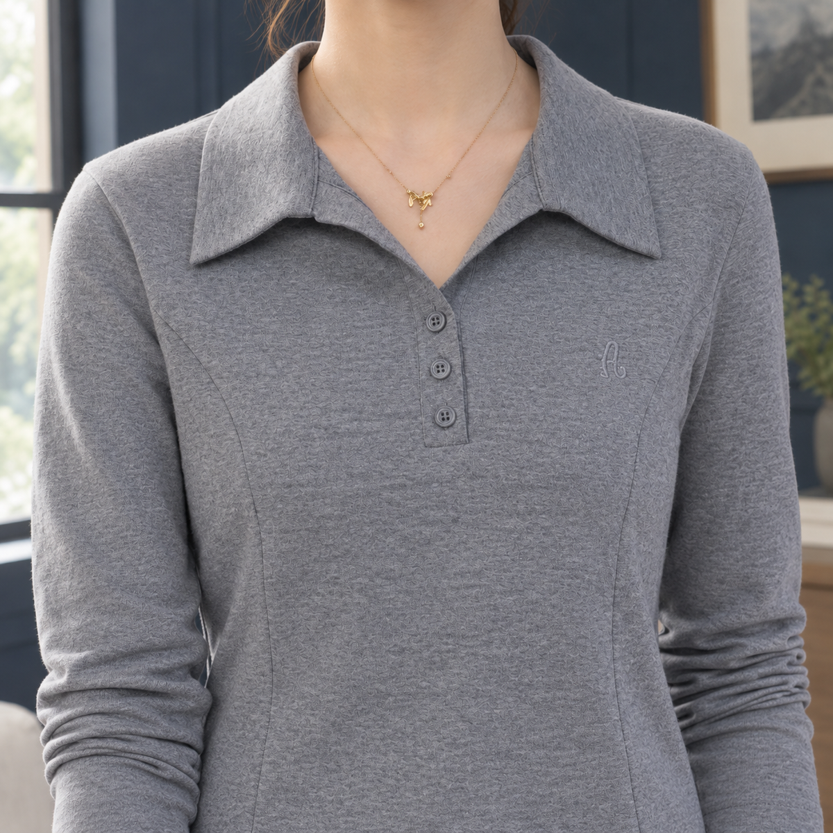 Saskia Collared Polo Top - Lead Product Detail
