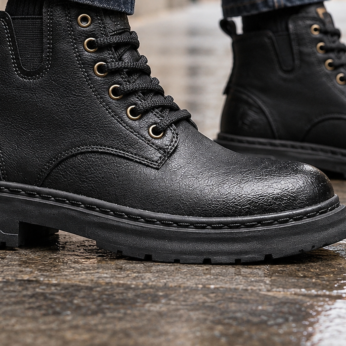 Bolzano Leather Look Boots - Lead Product Detail