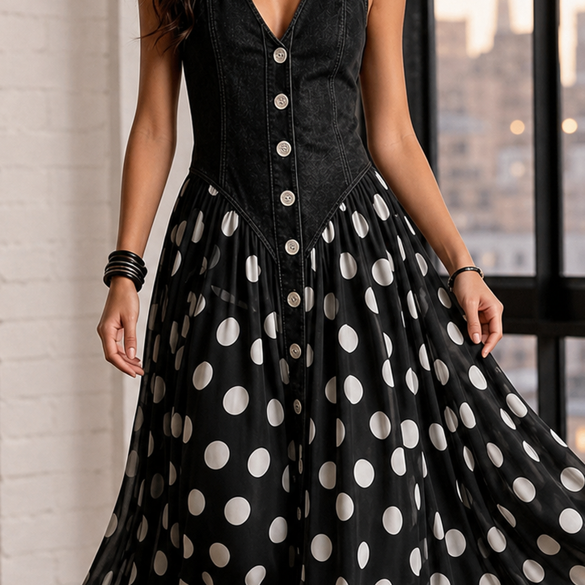 Solange Polka Dot Maxi Dress - Lead Product Detail