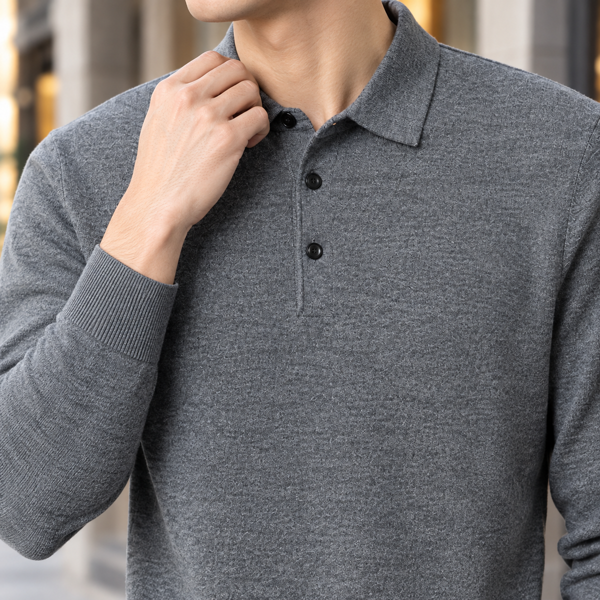 Liam Collared Polo Sweater - Lead Product Detail