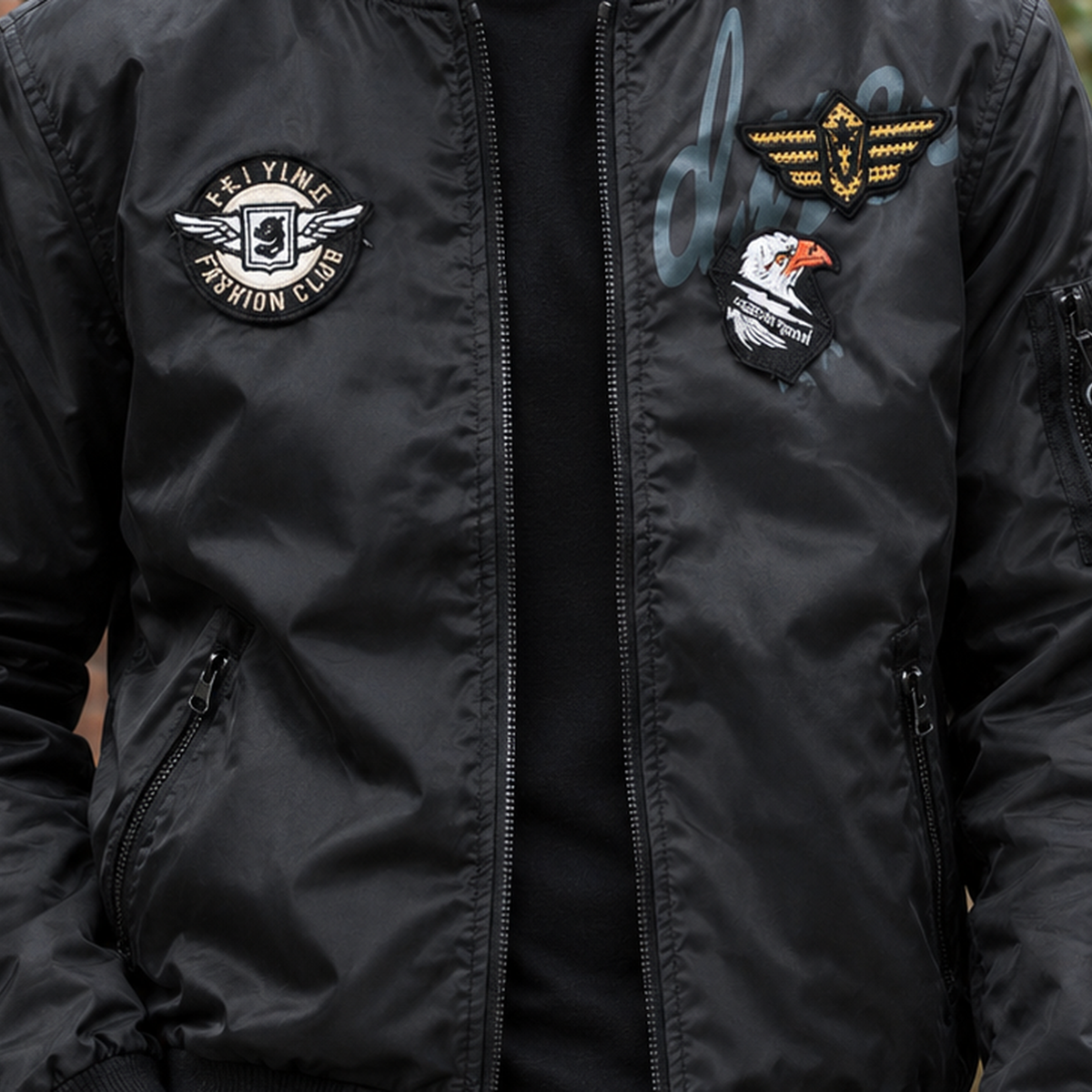Gilles Badge Bomber Jacket - Lead Product Detail