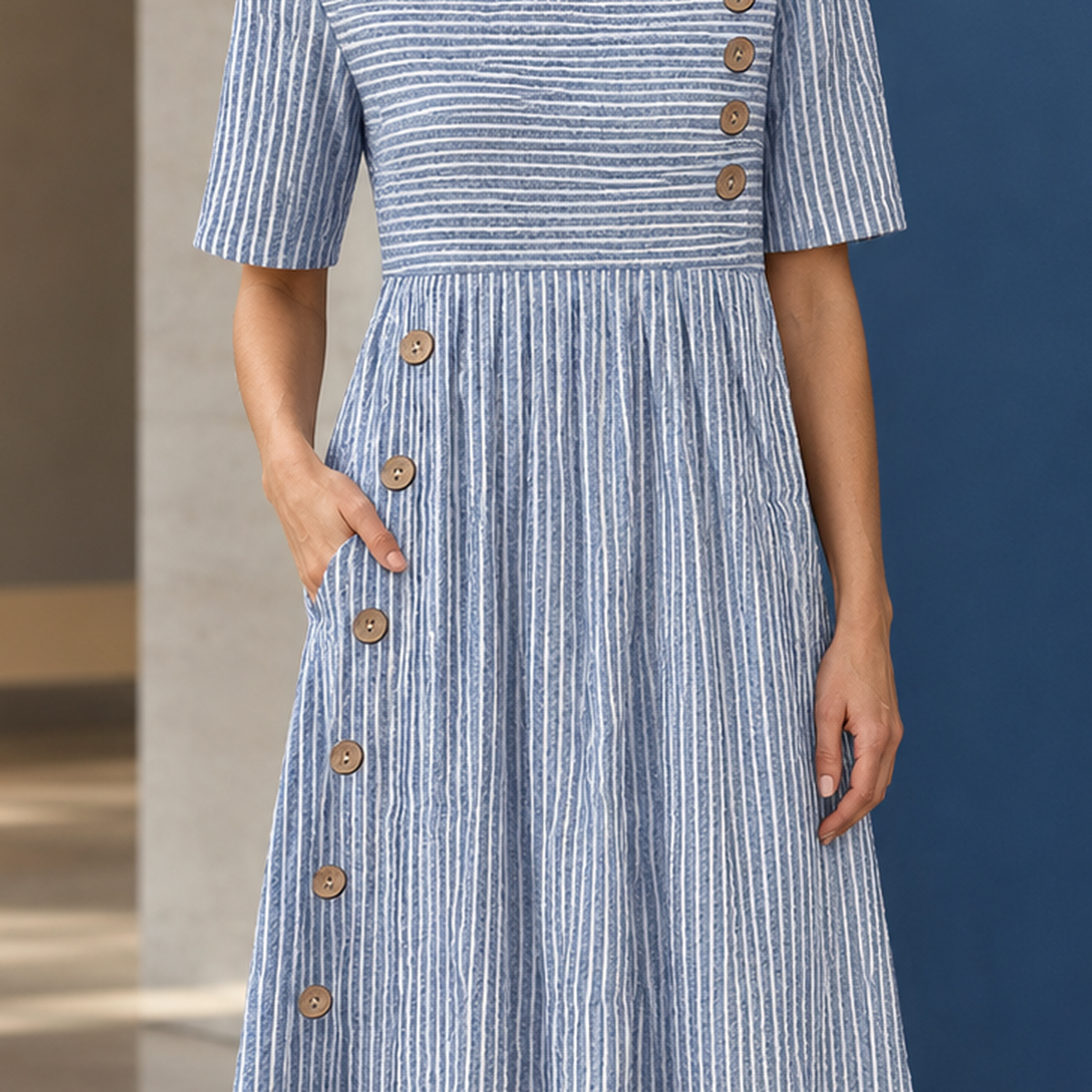 Aiglon Striped Midi Dress - Lead Product Detail