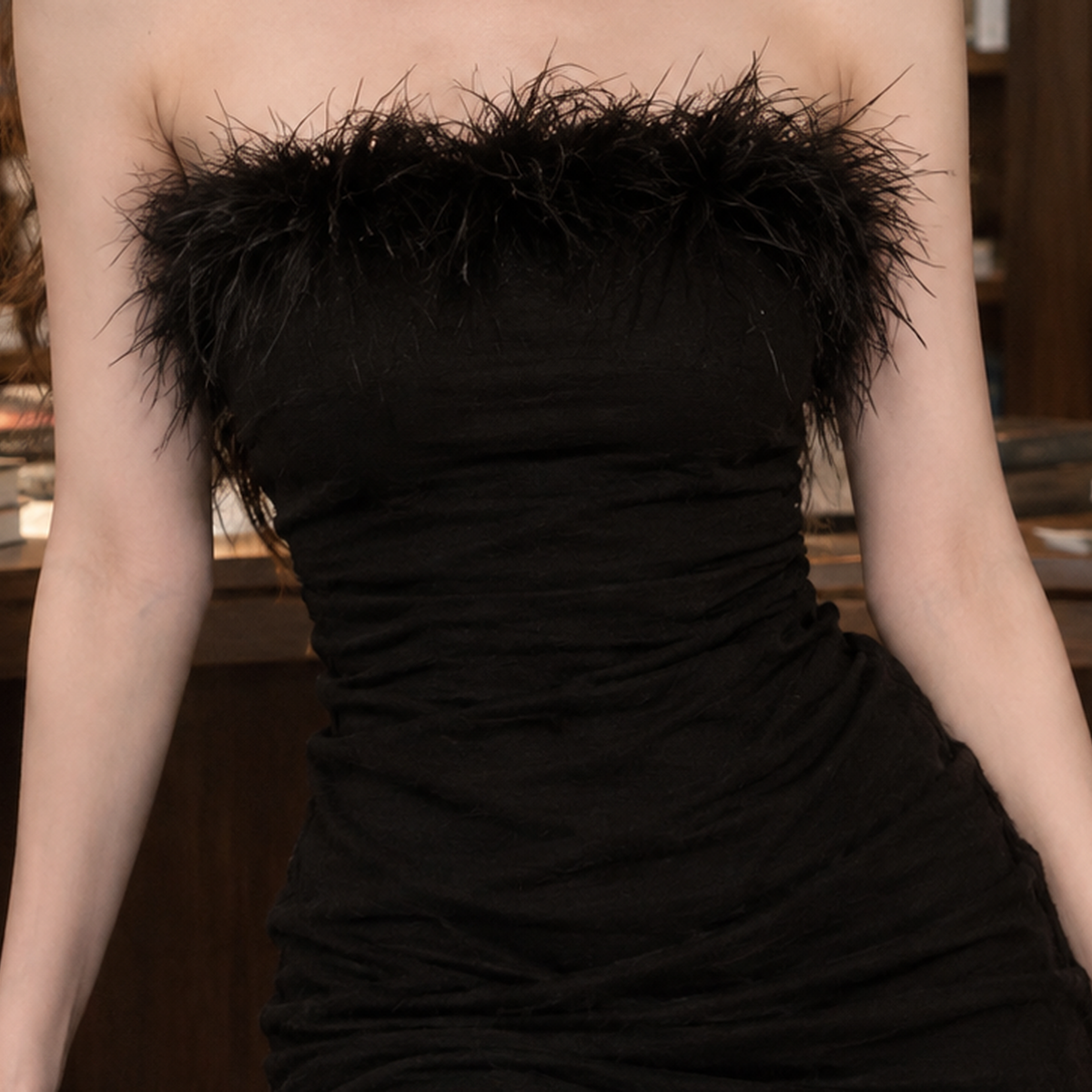 Selene Feather-Trim Dress - Lead Product Detail