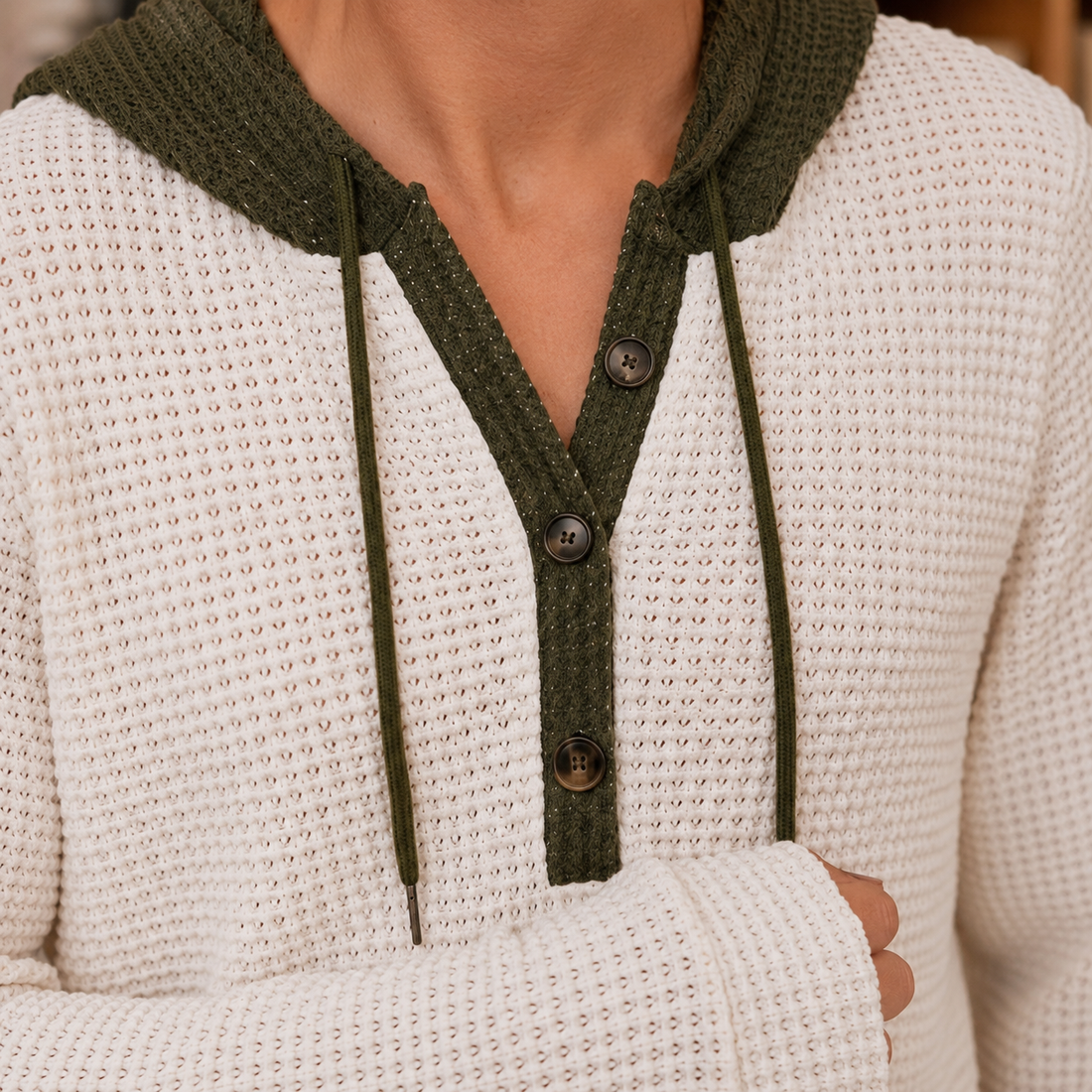 Evander Waffle Hoodie Sweater - Lead Product Detail