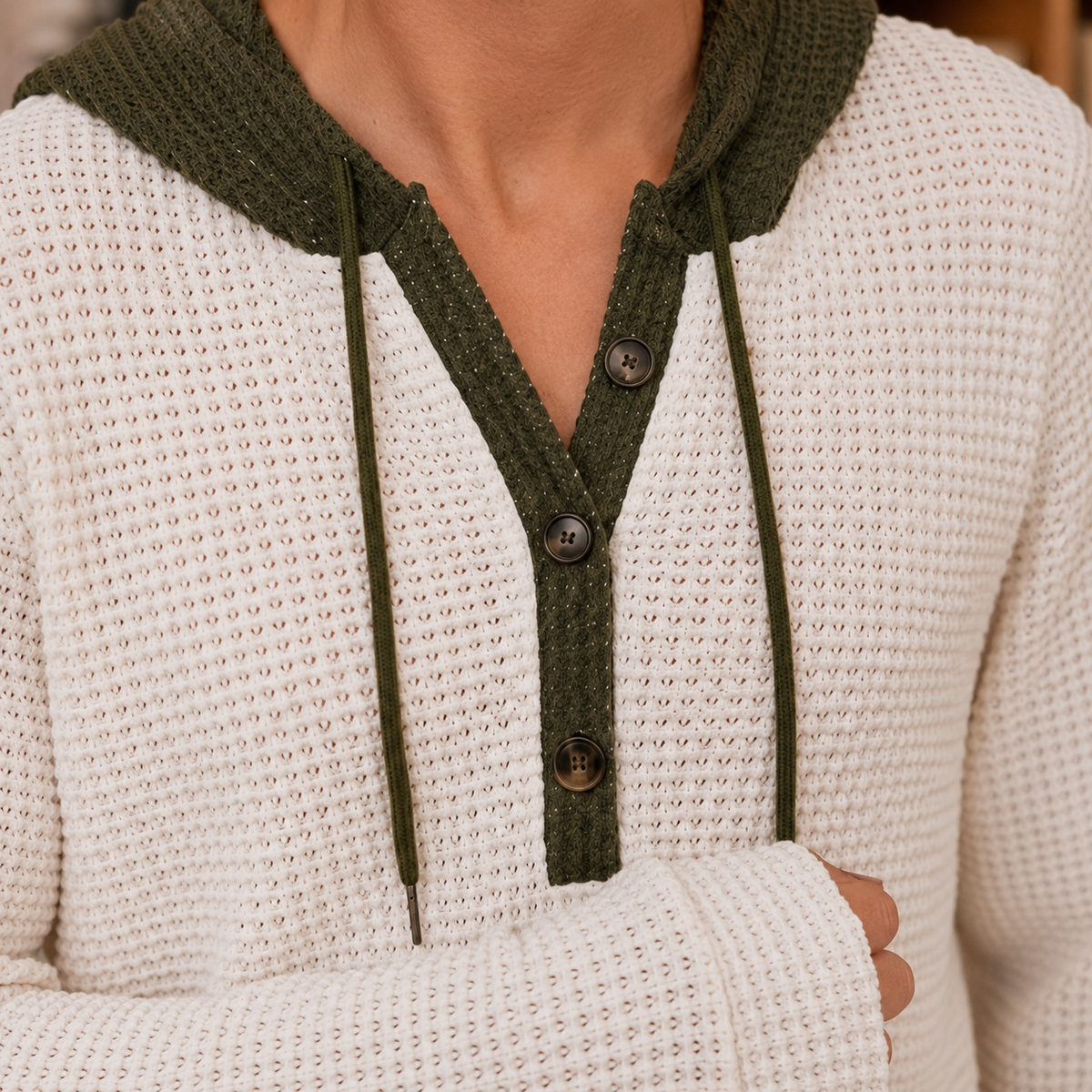 Evander Waffle Hoodie Sweater - Lead Product Detail