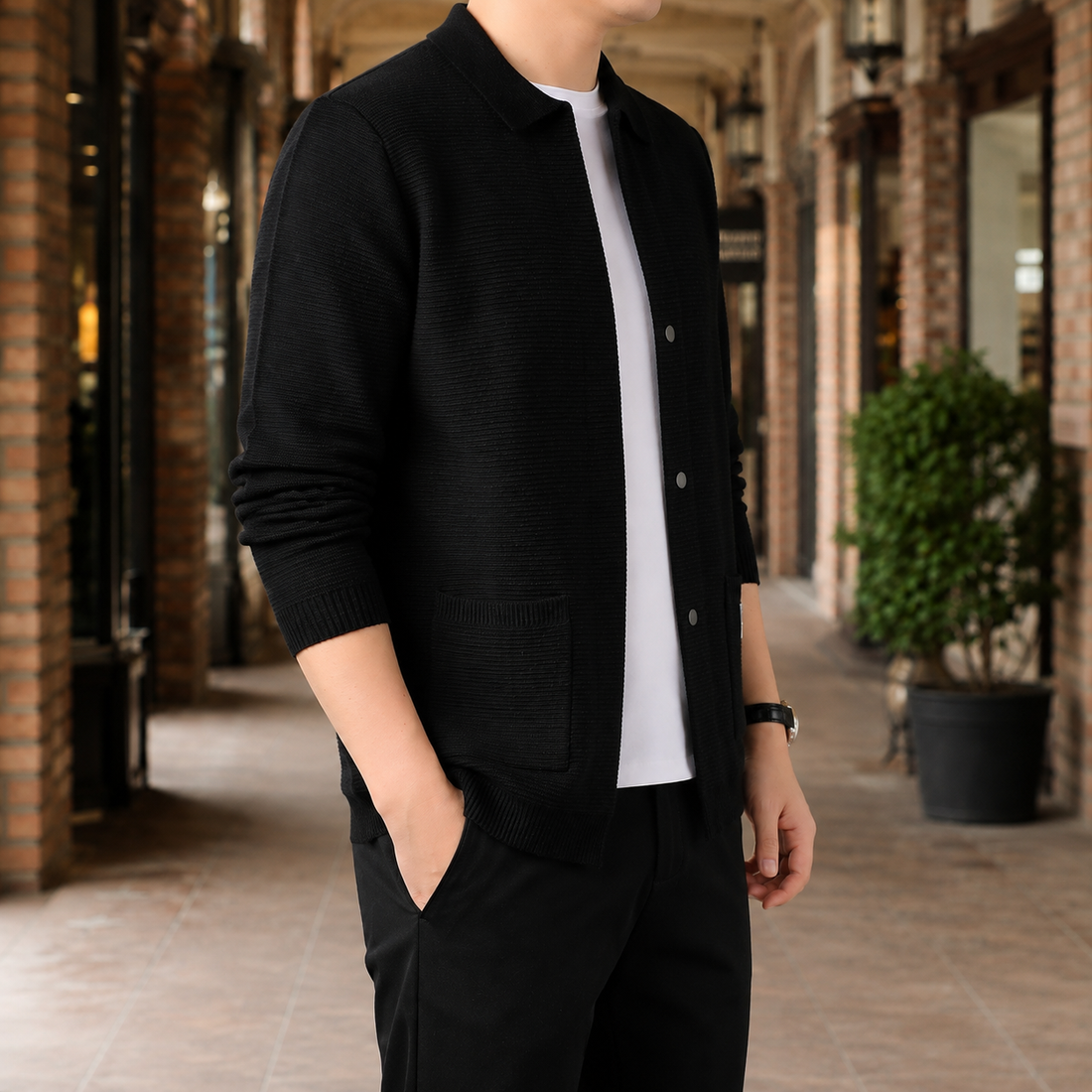 Magnus Collared Knit Jacket - Lead Alternate View