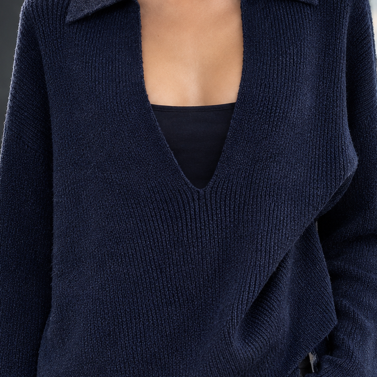 Sabrina Draped V-Neck Top - Lead Product Detail