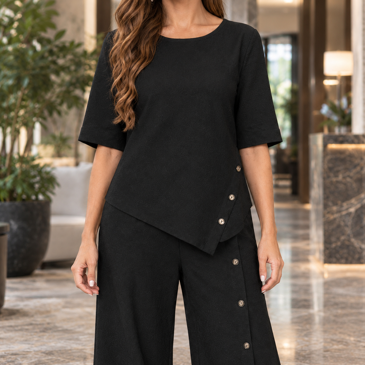 Ancelin Asymmetric Pants Set - Lead Product Detail