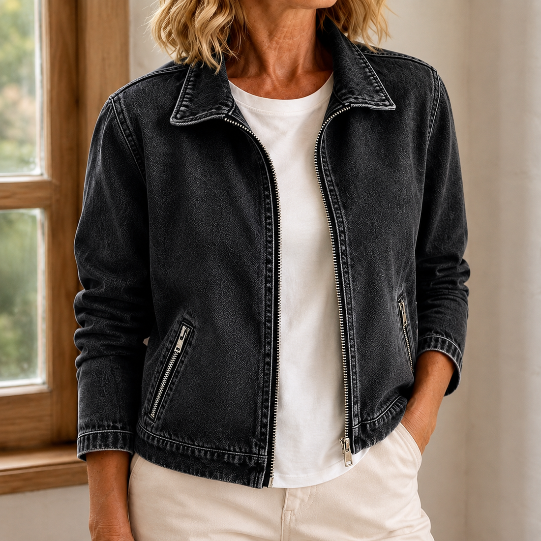 Greta Washed Zip Jacket - Lead Product Detail